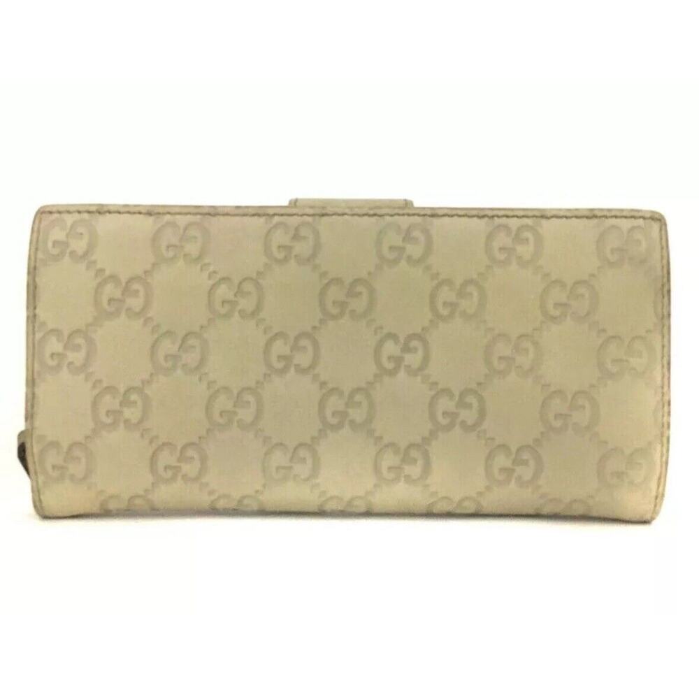 Authentic GUCCI Ssima Abbey GG Logo Leather Long Bifold Wallet Ivory - Picture 2 of 8